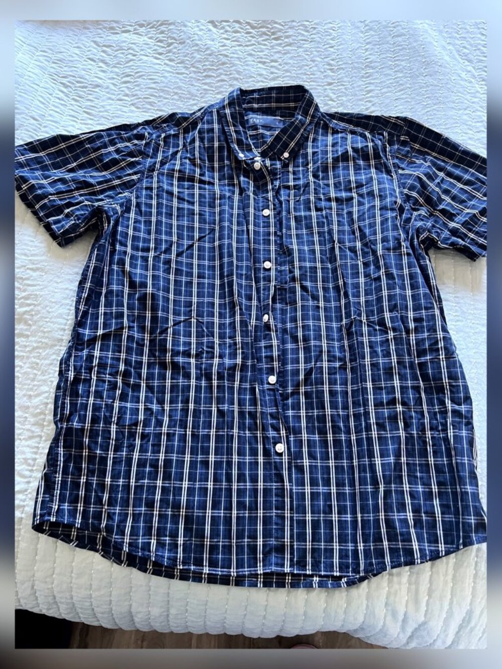 Easy Navy Plaid Button Down Shirt L